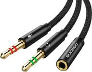 Adaptateur Jack Audio Stéréo 3,5Mm Adaptateur Micro Casque Câble En Nylon Tressé Splitter Adaptateur Y Jack Micro Audio Femelle À 2 Double Male Pour Pc,Ps4,Xbox One,Ordinateur,Écou[VID061028]