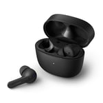 PHILIPS Earbuds, Splash and Sweat Resistant, Bluetooth, Up to 18 Hours Play Time, Soft silicone Ear-Tip Covers in 3 Sizes, Built In Mic, Classic Design and Comfortable Fit TAT2206BK/00, Black