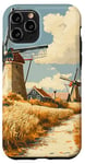 iPhone 11 Pro Wheat Fields With Windmills Landscape Vintage Graphic Case