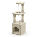 VOUNOT Arbre à Chat Multi-Niveaux avec Griffoir Arbre à Grimper pour Chat avec Corde et Plateformes pour Félins Hauteur 88cm Beige