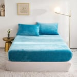 Drap Housse Polaire 180x200 Bleu Canard Bonnet 30 cm Hiver Toucher Cachemire Flanelle Drap de lit Microfibre Super Chaud pour Matelas Épais