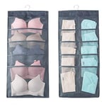 Allazone Double-Sided Hanging Storage Organiser with Large and Deep Pockets, Storage Hanging Pocket Space-Saving Clothes Organiser for Small Wardrobe, Socks Storage, Underwear (Gray, 15 Pockets)