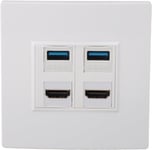 Plaque Murale Hdmi Usb, 2 Ports Hdmi Et 2 Ports Usb 3.0, Prise Murale Hdmi Et Prise Murale Usb, Blanc[YIN144416]