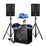 SONO Système triphonique 1800W USB Bluetooth + PIEDS + CABLES et 2 OVNI LED offerts - PA DJ SONO MIX Soirée disco mobile Club