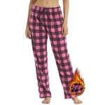 YUSHOW Lot de 1 Bas de Pyjama Femme à Carreaux en polaire Automne/Hiver Souple Pantalon de Pyjama Confortable Lounge Décontracté,Rose,M