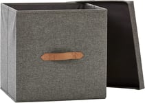 Boîte de Rangement Premium Pliable 33x33x33cm,Couvercle & Poignées en Cuir,Compatible Étagère Kallax,Gris Chiné