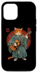 Coque pour iPhone 15 Pro Chat samouraï japonais jouant de la guitare