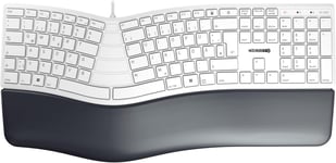 Kc 4500 Ergo,Clavier Ergonomique,Disposition Allemande(Qwertz),Filaire,Repose-Poignet Rembourré Avec Mousse À Mémoire De Forme,Clavier Incurvé,Blanc Grisé