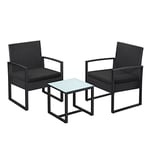 SONGMICS GGF010B05 Balcony Garden Furniture Set PE Polyrattan Lounge Set Table and 2 Chairs Patio Furniture Easy Assembly Outdoor for Patio Balcony Ga