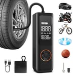 QiCYCLE Gonfleur Pneus Voiture P1, Mini Compresseur à Air Portatif 7800mAh, 150PSI Gonfleur Electrique avec Lumière LED&SOS Clignotant, Type-C Charge Pompe a Velo pour Voiture Moto Vélo Balle