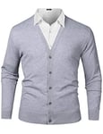 Sykooria Cardigan Homme Coton Épais Gilet Homme à Manches Longues Col en V Pull Homme avec Boutons,XXL,Gris