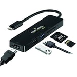 Tecnoware Power Systems - USB Type-C 5 in 1 Adapter 4K HDMI USB 3.0/2.0 SDXC & Micro SD Slots Compatible with MacBook, Tablets, Smartphones, Black, Adapter 5 in 1