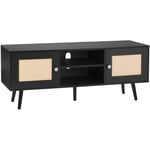 VEVOR Meuble TV pour TV 55" console de divertissement avec porte en rotin noir