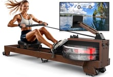 VOWVIT Rowing Machines for Home Gym: Foldable Rower Oak Wood Construction - Bluetooth Water Rowing Machine - Suit for 1.2 m to 2 m User Height and175 kg Load