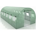 Eurospen - Serre de Jardin Tunnel 18m² - bâche armée - avec fenêtres latérales et porte zipée - Vert