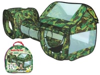 3 PIECE ARMY CAMOUFLAGE KIDS POP UP ADVENTURE PLAY TENT HOUSE & TUBE TUNNEL CAMP