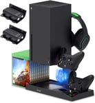 Xbox Séries X Ventilateur De Refroidissement, Dual Controller Chargeur Station Avec Batteries Rechargeables 2x1400mah, Support D'écouteurs Pour Série X Et 10 Stockage De Jeu Et Casque Accessoire