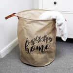 Home Leaves Laundry Bag Beige Neutral Round Washing Clothes Basket Hamper Large