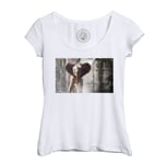 T-Shirt Femme Col Echancré Bebe Elephant Elephanteau Douche Joue Avec De L'eau Mignon