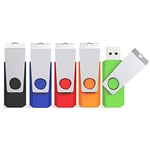 KEXIN Clé USB 16Go 2.0 LED Lot de 5 Clef USB 2.0 16 Go 5 Pièces Cle USB Flash Drive 16 Giga Portable avec Pince en Métal à 360° Compatible avec PC (Noir Bleu Rouge Vert Orange)