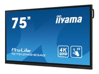 Iiyama Prolite Te7512mis-B3ag - 75" Diagonalklasse (74.5" Synlig) Led-Bakgrunnsbelyst Lcd-Skjerm - Interaktiv Digital Skilting - Med Berøringsskjerm (Flerberørings) / Valgfri Pc-Mulighet - 4K Uhd (2160P) 3840 X 2160 - Black Bezel With Matte Finish -