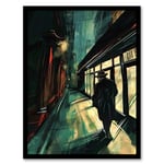 Artery8 Moody Stroll in Alleyway Painting Dark Film Noir Living Room Artwork Framed Wall Art Print 18X24 Inch