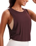 CRZ YOGA Pima Cotton Summer Gym Sleeveless Vest Tops for Women Light Elastic Running Crop Top Loose Crew Neck Yoga Shirt Dark Red 14