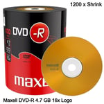 1200 x Maxell DVD-R 16x Capacity 4.7GB Recordable 120 Min Blank DVD Discs Shrink