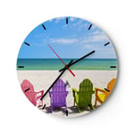 Horloge murale en verre 40x40cm Silencieuse Sunbed rivage Floride Été Wall Clock