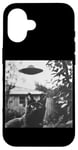 Coque pour iPhone 16 Cat Selfie with UFO Weird 50s Photo --