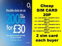 20 penny O2 NETWORK SIM CARD  PAY AS YOU GO SIM CARD UNLIMITED 150 GB INTERNET