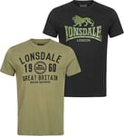 Lonsdale Homme Bangor Double Pack T-Shirt, Black/Olive, Large