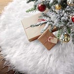 BAKAJI Tapis de Jupe pour Base d'arbre de Noël diamètre 90 cm en Tissu Doux en Peluche Blanc Effet Neige enneigé décorations de Noël