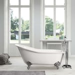 Baignoire sur pieds en fonte petite taille ASHFORD blanche 146 cm Pieds chromés