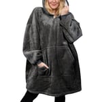 Michorinee Plaid a Capuche Femme Homme, Sweat à Capuche Portable Super Chaud en Sherpa, Confortable Polaire Pull Couverture à Capuche pour Adultes Adolescents | Gris