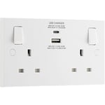 BG Electrical Double prise de courant carrée avec interrupteur de type A et de type C USB 4.2 A 30 W Blanc