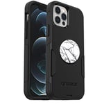 OtterBox Bundle Commuter Series Case for SERIES Case for iPhone 12 & iPhone 12 Pro - (BLACK) + PopSockets PopGrip - (Dove White Marble)