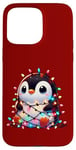 iPhone 15 Pro Max Christmas Penguin with Light Strings Clumsy Cute Entangled Case