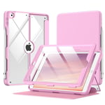 MoKo Case for iPad 9th Generation 2021/ iPad 8th Generation 2020/ iPad 7th Gen 2019 with Pencil Holder, Built-in Screen Protector Clear Back, Multi Angle Stand, with Auto Wake/Sleep, Nosegay Pink