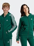 adidas Sportswear Junior Boys Essentials 3 Stripe Full Zip Hoodie - Green, Green, Size 11-12 Years