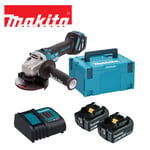 Makita DGA463STJ Brushless Angle Grinder Kit 2x BL1850B Batteries+Charger & Case