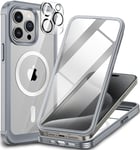 CENHUFO Magnétique Coque iPhone 15 Pro, Compatible avec MagSafe intégré Verre Trempé Protection écran et Protecteur Caméra, 360° Antichoc Téléphone Housse Double Face Case Intégrale Etui - Gris