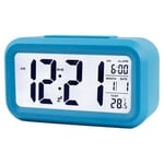 Réveil numérique intelligent avec date et température Bouton de répétition sur le dessus Horloge de bureau rectangulaire à piles avec veilleuse pour