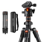 K&F Concept 64 inch Carbon Fibre Tripod, Camera Tripod for Dslr with 36mm Ball Head, Quick Release Plate, Twist Lock Design （K254C2+BH-36L）