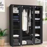 Hofuton Armoire de rangement, 175 x 150 x 45 cm, Meuble de Rangement, Penderie Dressing en Tissu Non-tisse, Noir, Type 1