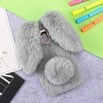 Mipcase Cute Phone Cover for Samsung Galaxy A8 (2018), Soft Phone Case with Furry Rabbit Ears, Shockproof Protective Phone Case with Bling Diamond for Samsung Galaxy A8 (2018) (Grey)