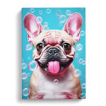 French Bulldog Bubble Gum Painting Canvas Print for Living Room Bedroom Home Office Décor, Wall Art Picture Ready to Hang, 30x20 Inch (76x50 cm)