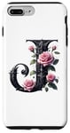 iPhone 7 Plus/8 Plus Black Letter J Floral Monogram Initial J Rose Pink Flower Case