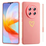 ESONG Coque pour Realme 12 Pro+ 5G,avec Motif Coeur d'amour Doré Mignon/dragonne,Belle Case pour Femme/Fille,Ultra Fine Housse en Silicone Souple Fantaisie TPU Etui-Rose