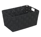 WENKO Panier de salle de bains Adria, Format S, Panier de Rangement, Style Plastique Tissé, Capacité De 6.24 L, En Polypropylène, 30 x 15 x 20 cm, Couleur : Noir